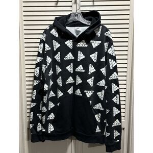 Adidas Black/White Allover Logo Long‎ Sleeve Hoodie Athletic Size XL Pocket